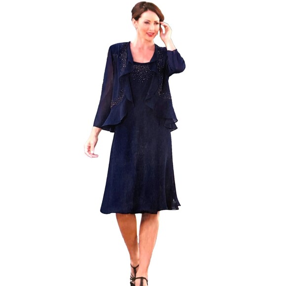 Drapers & Damons Women’s size 20W 2-pc Chiffon Studded Cocktail Set Dress+Jacket - Picture 1 of 8